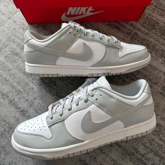 Nike Dunk Low Light Grey & White Sneakers - Classic Minimalist Design - Picture 4 of 5